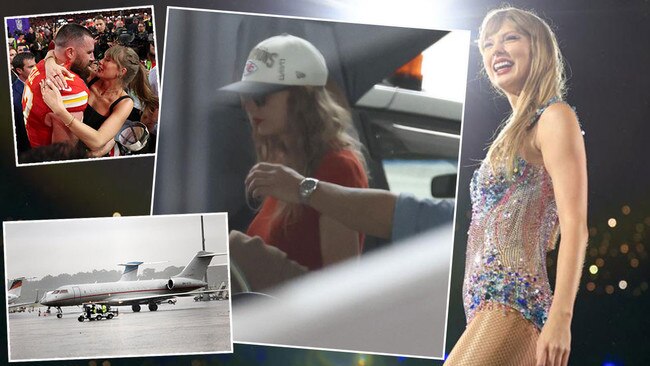 Taylor Swift has hit Sydney. She was snapped boarding her [private jet in Melbourne, centre, and flew into a Sydney storm before landing on the tarmax at Kingsford Smith airport (bottom left). It's thought boyfriend Travis Kelse may jon her at some point this week.
