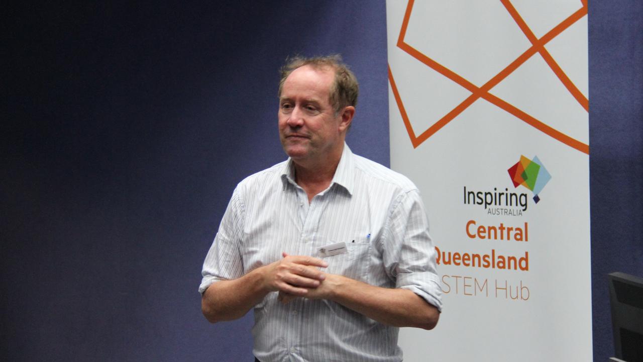 Queensland Chief Scientist Professor Hugh Possingham giving his key note address at the second annual CQ University STEM expo. Picture: Rodney Stevens