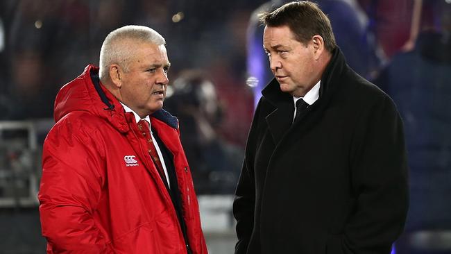 Hansen (R) is happy to back Lions coach Warren Gatland’s call for a one off Test – but don’t call it a rematch! Picture: AAP Image/David Rowland