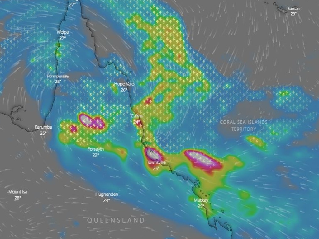 Townsville is to experience significant rainfall in the coming days. Picture: Windy.com