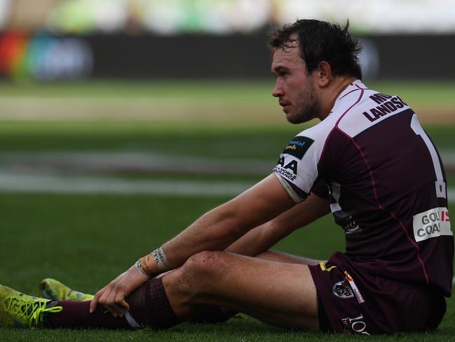 A dejected Kurtis Rowe after Burleigh’s loss to Newtown. Picture: AAP Image/Dean Lewins