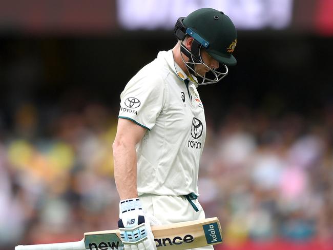 Steve Smith walks off after being dismissed in Brisbane. Picture: Bradley Kanaris/Getty Images