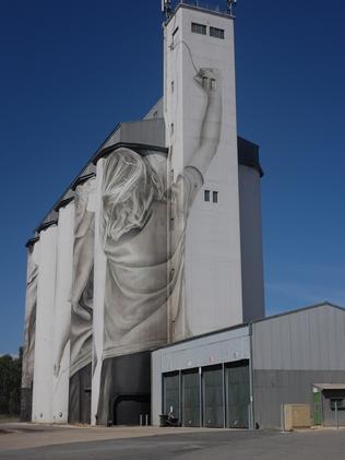 Finished ... SA’s largest art canvas, the Coonalpyn silo mural. Picture: Guido van Helten