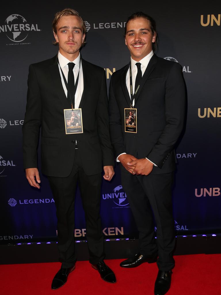 Actors Louis and Raph McIntosh at the Australian premier of the Angelina directed feature film Unbroken at The State Theater in Sydney. Picture: Richard Dobson