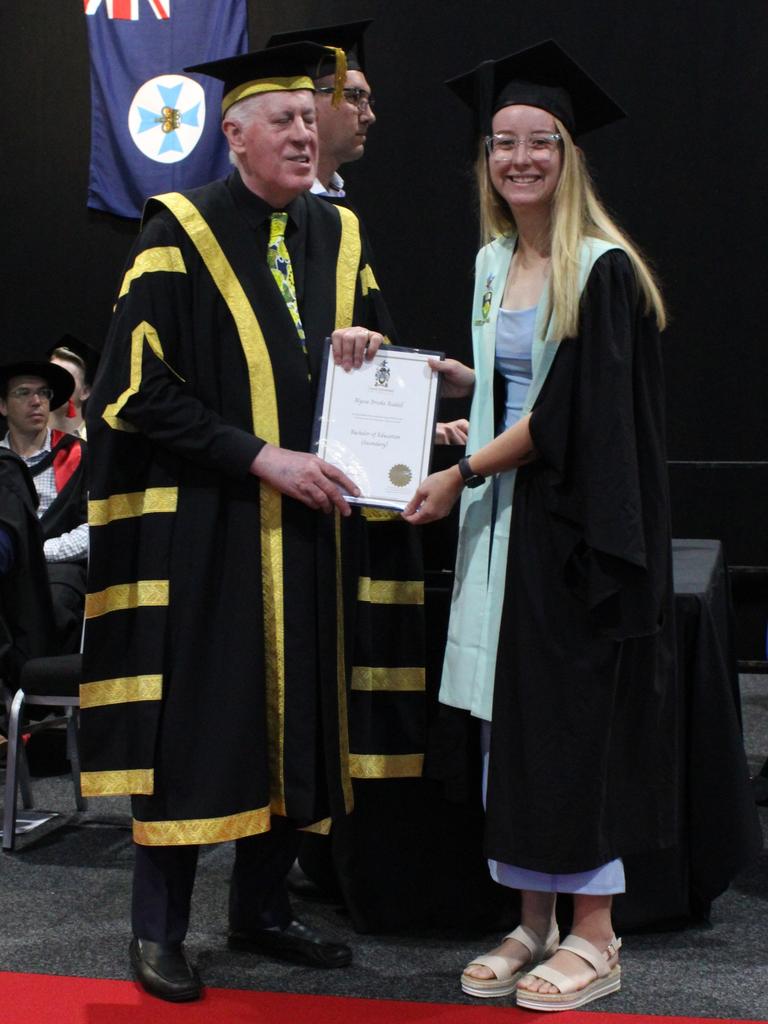 Alyssa Riddell graduated with a Bachelor of Education (Secondary) at the CQUniversity graduation ceremony in Bundaberg on December 14, 2023.