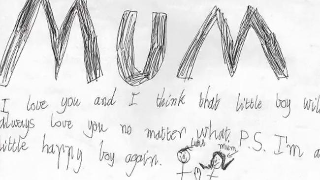 A note Luke Batty wrote to his mum Rosie before his death.