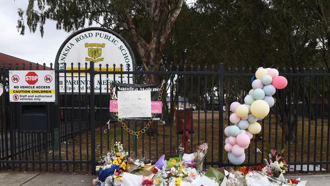 Flowers placed outside Banksia Road Public School after the accident. Picture: AAP Image