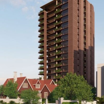 Artist impressions for a 15-storey residential tower proposed for the site of the heritage-listed Shafston House.