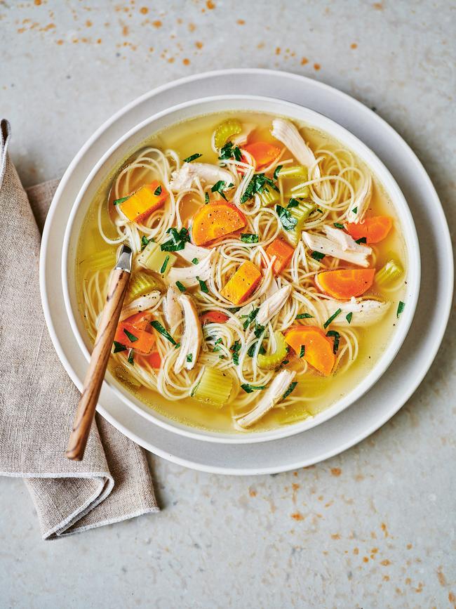 Warming and simple: Nicole Maguire’s chicken noodle soup.