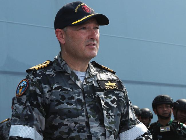 Commander of the Amphibious Task Force Captain Christopher Doherty aboard the HMAS Adelaide in Darwin ahead of Exercise Keris Woomera on November 3. Picture: Zizi Averill