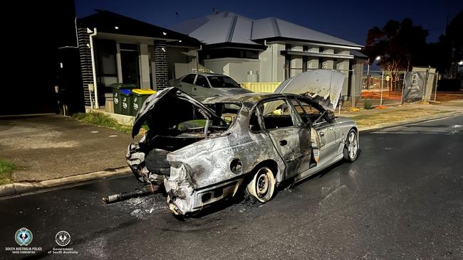 Fire crews were called to Todville St, in Woodville West at 1.45am on Monday to report a care was on fire in the street. Picture: SA Police