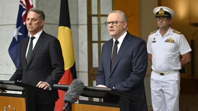 Anthony Albanese and Defence Minister Richard Marles at Parliament House in Canberra. Picture: Martin Ollman