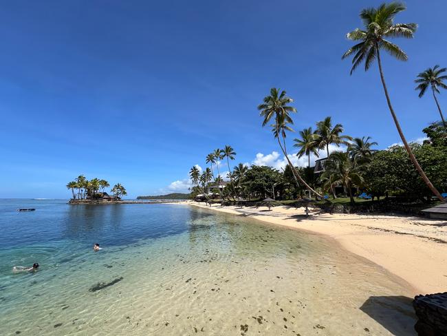 Four Australians were poisoned in Fiji on Saturday 14 December 2024. They drank Pina Coladas at the Warwick Resort, which were made with Bounty Rum. Pictured: The beach immediately in front of the resort.  Picture: Jason Edwards