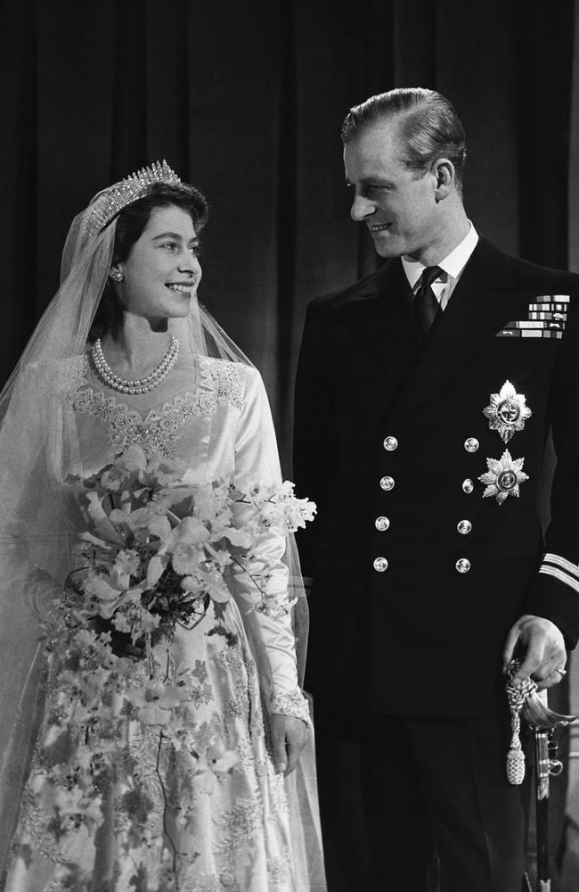 Princess Elizabeth, later Queen Elizabeth II, with her husband Phillip on their wedding day in 1947. Picture: Getty