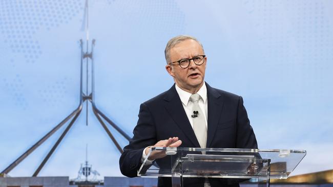 Anthony Albanese during the third debate of the election campaign. Picture: Alex Ellinghausen/NewsWire