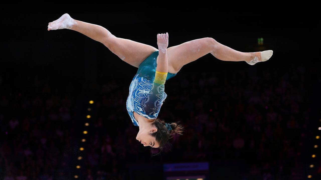 Georgia Godwin in mid-routine. Picture: Getty Images