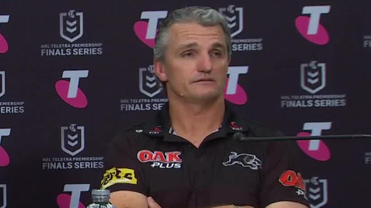 Panthers coach Ivan Cleary and Isaah Yeo.