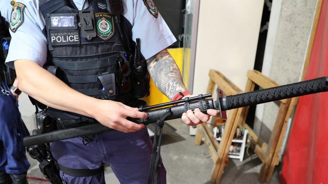 Police confiscated multiple knives at Parklea Markets during Operation Foil. Picture: NSW Police