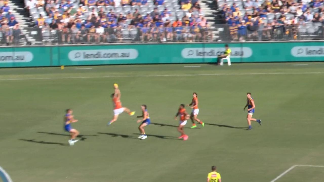 Still shot of Toby Greene's attempted mark. Photo: Fox Sports