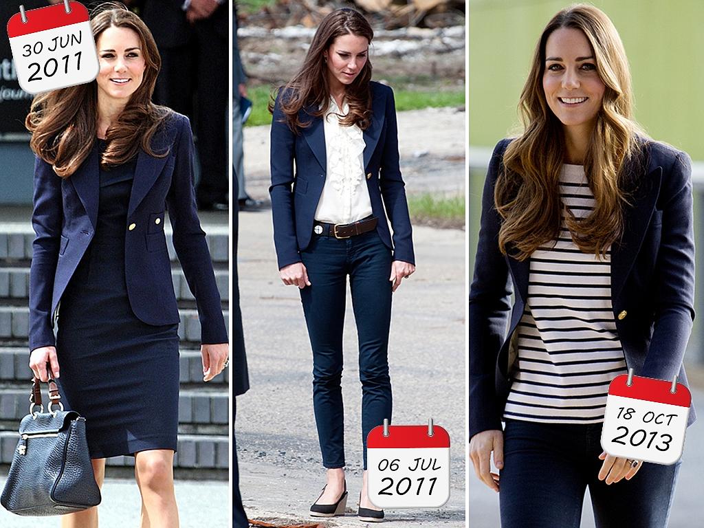 From 2011 to 2013, this navy Smythe blazer was responsible for Catherine’s killer street style. Picture: Getty