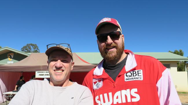 Corey Kyle and Peter Kyle drove into town from Ntaria (Hermannsburg). It was the first time at an AFL game at Traeger Park for the die-hard Swan's supporters, who hope to see their team play here next time.