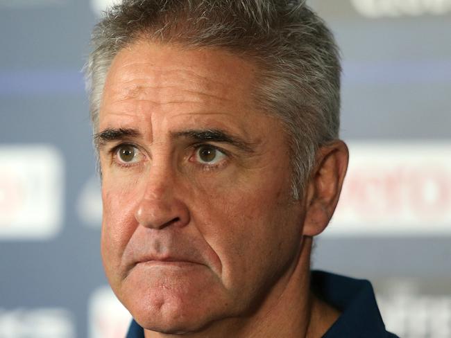 Brisbane Lions coach Chris Fagan talks at a Brisbane Lions press conference, Brisbane, Tuesday July 3, 2018. (AAP Image/Jono Searle) NO ARCHIVING