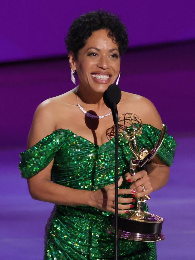 Liza Colón-Zayas accepts the Outstanding Supporting Actress in a Comedy Series award for The Bear. Picture: Kevin Winter/Getty Images/AFP