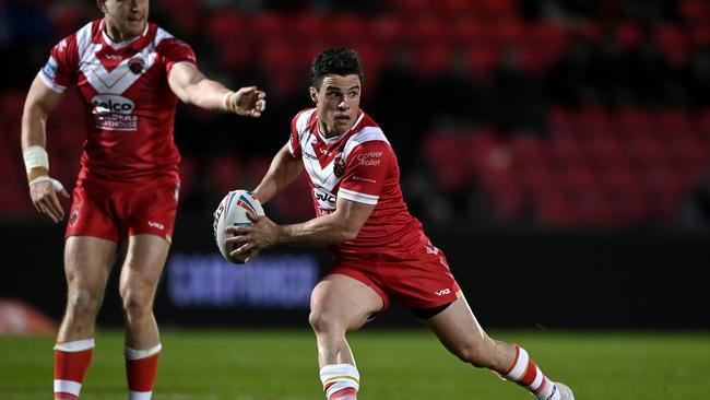 SALFORD, ENGLAND - APRIL 13: Brodie Croft of Salford during the Betfred Super League between Salford Red Devils and Castleford Tigers at AJ Bell Stadium on April 13, 2023 in Salford, England. (Photo by Gareth Copley/Getty Images)