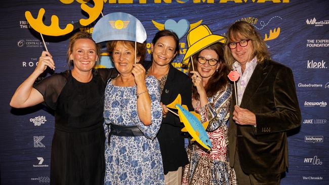 At the opening night function for The Empire's Come From Away are (from left) Cr Edwina Farquhar, Pam Brown, Aime Lawrence, Suzie Holt and Miles Brodie at The Rock, Friday, March 14, 2025. Picture: Hey Media