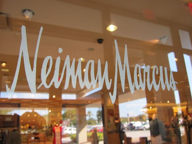 Neiman Marcus. Sign on the window. Shops. Shopping.