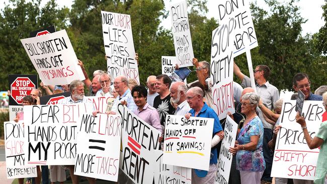 Retirees have rallied against Labor’s plans to axe cash refunds for unused franking credits. Picture: Lyndon Mechielsen/The Australian