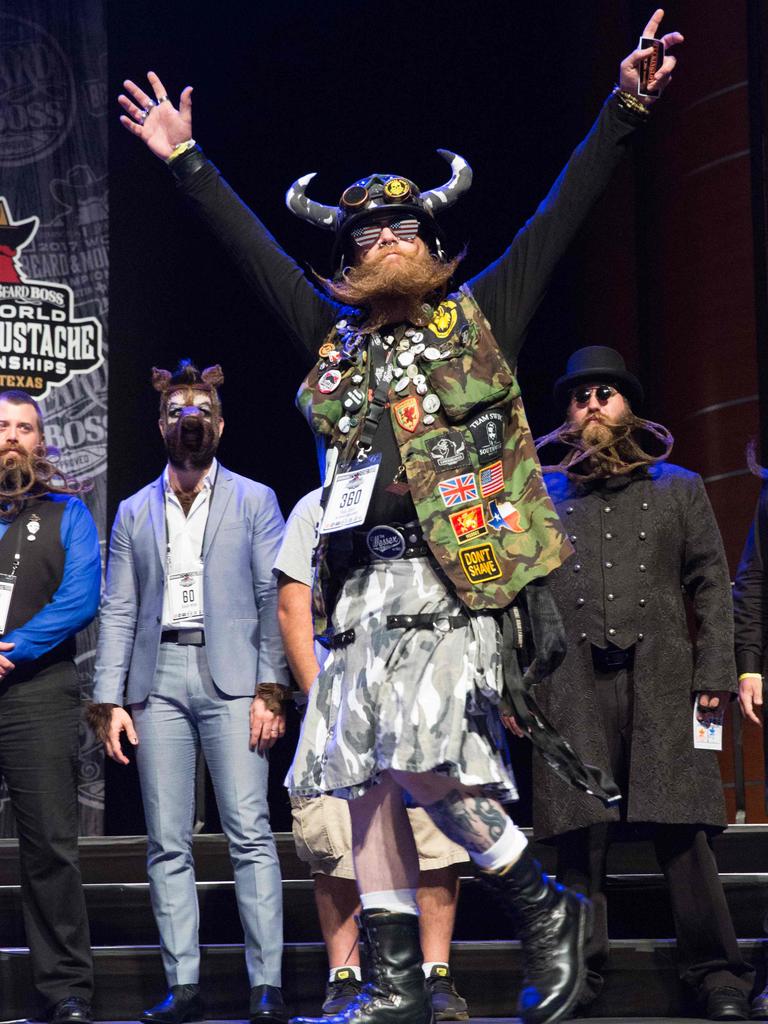 A competitor at the 2017 Remington Beard Boss World Beard and Moustache Championships held at the Long Center for the Performing Arts on September 3, 2017 in Austin, Texas. PIcture: AFP