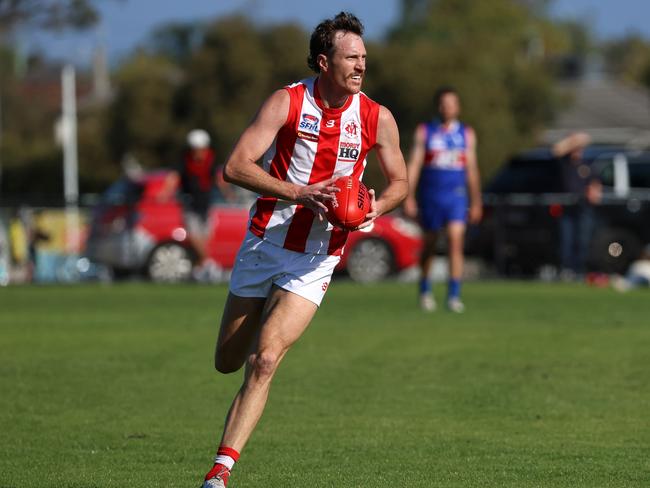 Southern league: St Paul's McKinnon v Mordialloc: Mitchell Brown of Mordialloc at McKinnon Reserve on Saturday 22nd of April 2023 in McKinnon, Victoria, Australia.Picture: Hamish Blair