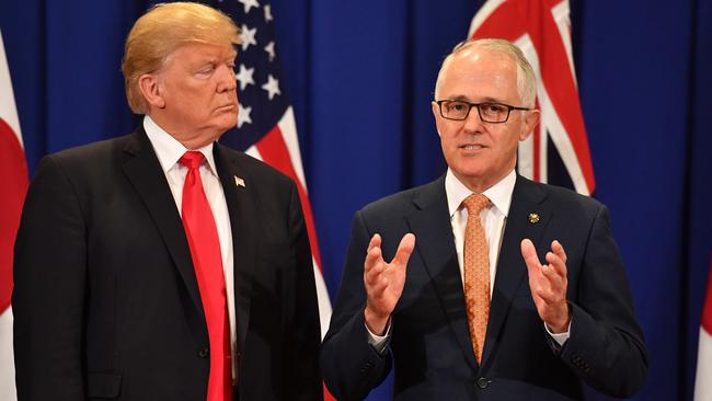 Donald Trump and Malcolm Turnbull met after the official ASEAN gathering. Picture: AAP