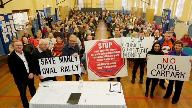 Residents protest about plans to build a carpark under Manly Oval. Photo: Adam Ward