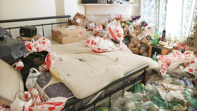 Bedroom. Rental property in Hobart that has been left with huge amounts of rubbish after the tenant vacated. Picture: Nikki Davis-Jones