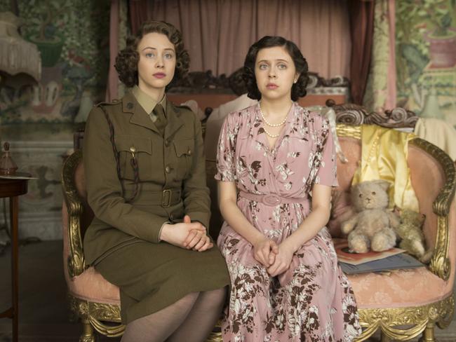 Princesses want to party ... Actor Sarah Gadon (left) as Princess Elizabeth and fellow thespian Bel Powley as Princess Margaret in a scene from film A Royal Night Out.