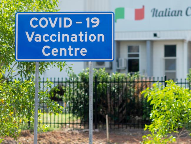 Health Minister Natasha Fyles makes an announcement regarding the Covid19 vaccine in the Northern Territory. She is joined by the jab rollout lead Bhavini Patel. Picture: Che Chorley