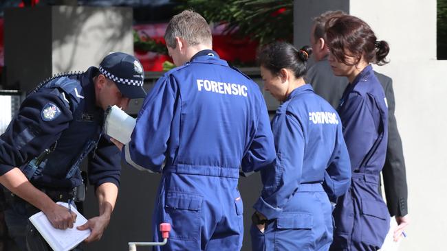 Police on the scene of last nights siege incident in Brighton. Forensics at the scene. Picture: Alex Coppel.