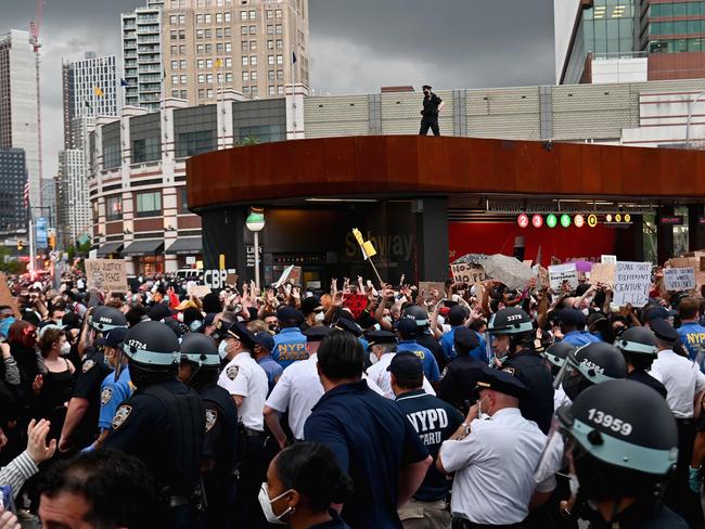 Protesters gather during a "Black Lives Matter" protest near Barclays Center in the Brooklyn borough of New York City. Picture: AFP