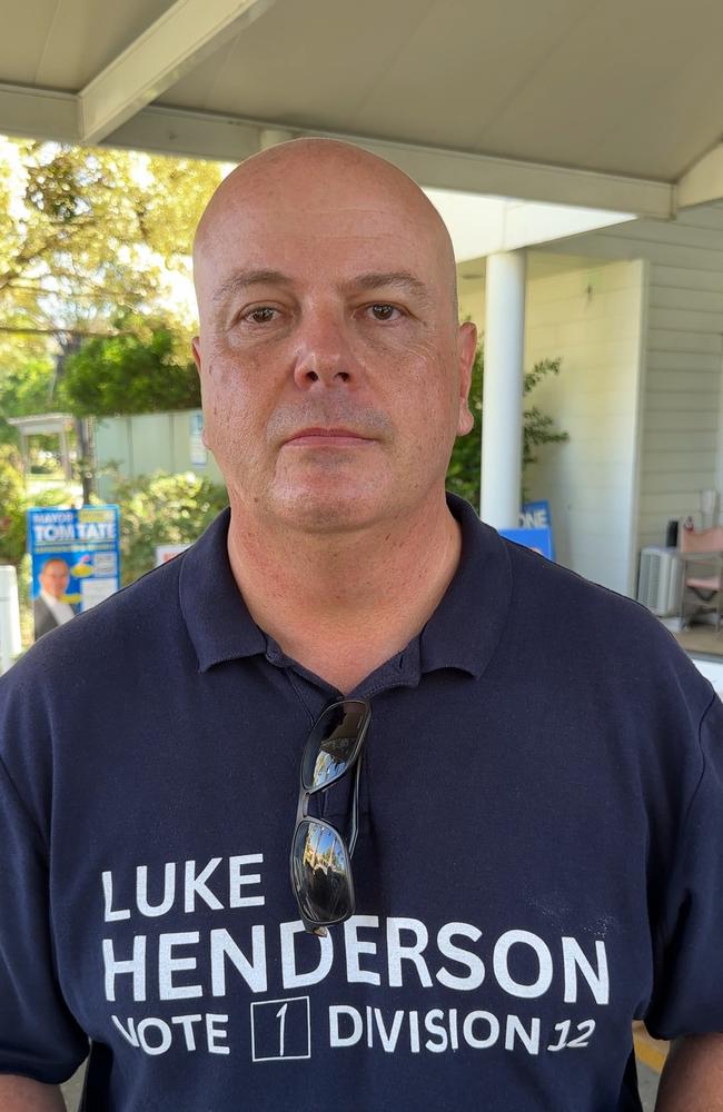 Division 12 candidate Luke Henderson at the Burleigh voting booth on Tuesday. Picture: Mohammad Alfares