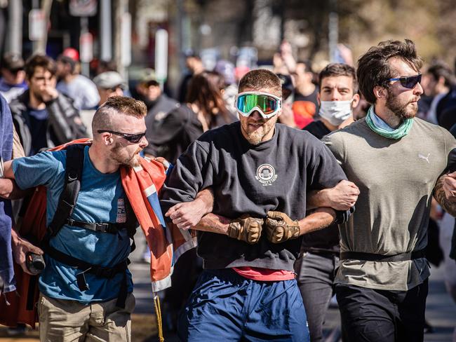 The protesters are rallying against Covid-19 vaccines and lockdowns. Picture: Jason Edwards