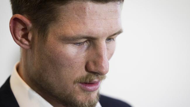 Cameron Bancroft was equally anguished at his press conference. Picture: Tony McDonough/AAP