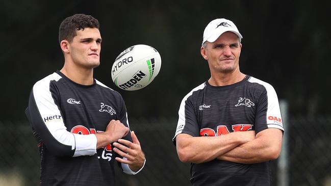 Nathan Cleary with dad Ivan ahead of their match with the Tigers this week. Picture. Phil Hillyard