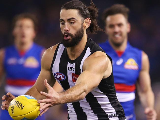 AFL Round 14. 23/06/2019.  Western Bulldogs v Collingwood at Marvel Stadium.   Collingwood's Brodie Grundy  1st quarter   .  Pic: Michael Klein