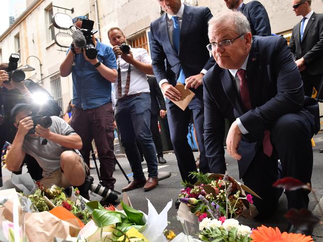 Prime Minister Scott Morrison visits Pellegriniâ€™s Espresso Bar . Picture : Jake Nowakowski