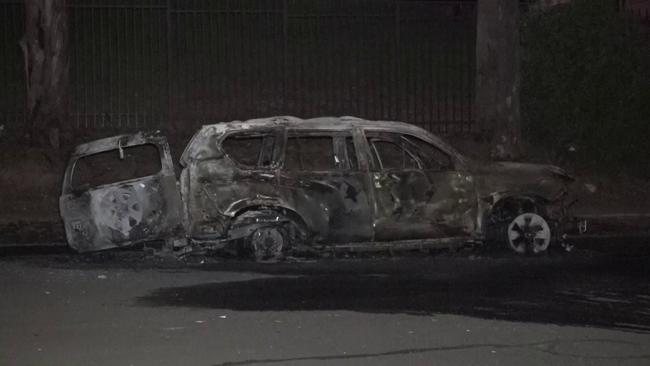 Police are investigating whether a burnt out car found nearby is connected to the shooting. Picture: TNV