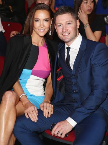 Kyly Clarke and Michael Clarke attend the MB Presents Australian Style show during Mercedes-Benz Fashion Festival Sydney. Picture: Getty