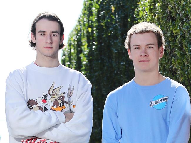 Pictured in Mosman are  Ben Ronson (18), Jack Linton (18), Henry Wilkinson-Gill (19) and Sam Gale,(18).They are four high school friends, who went in four different directions for their first year out and had four very different lockdowns. Picture: Richard Dobson