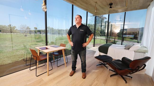 A Gold Coast business is merging nature with design with their tiny home concept Haven Pods. Cary White with his new design. Picture Glenn Hampson